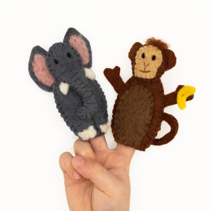 Nivas - Wholesale Finger Puppet - Kids & Baby - Finger Puppet - Elephant and Monkey (Safari Animals) 0