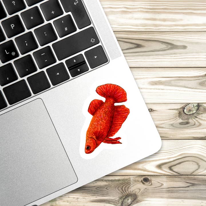 Fins and Frags - Wholesale Sticker - Handmade Red Betta Sticker, for Fish & Aquarium Lovers2