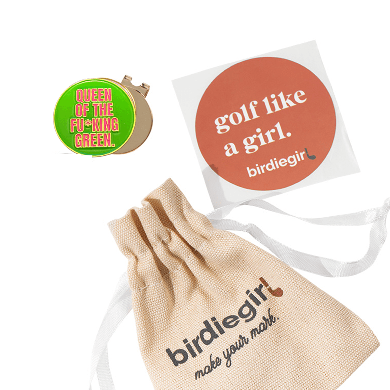 Gold Queen of the Fu*king Green Women's Golf Ball Marker with Hat Clip for wholesale on Faire2