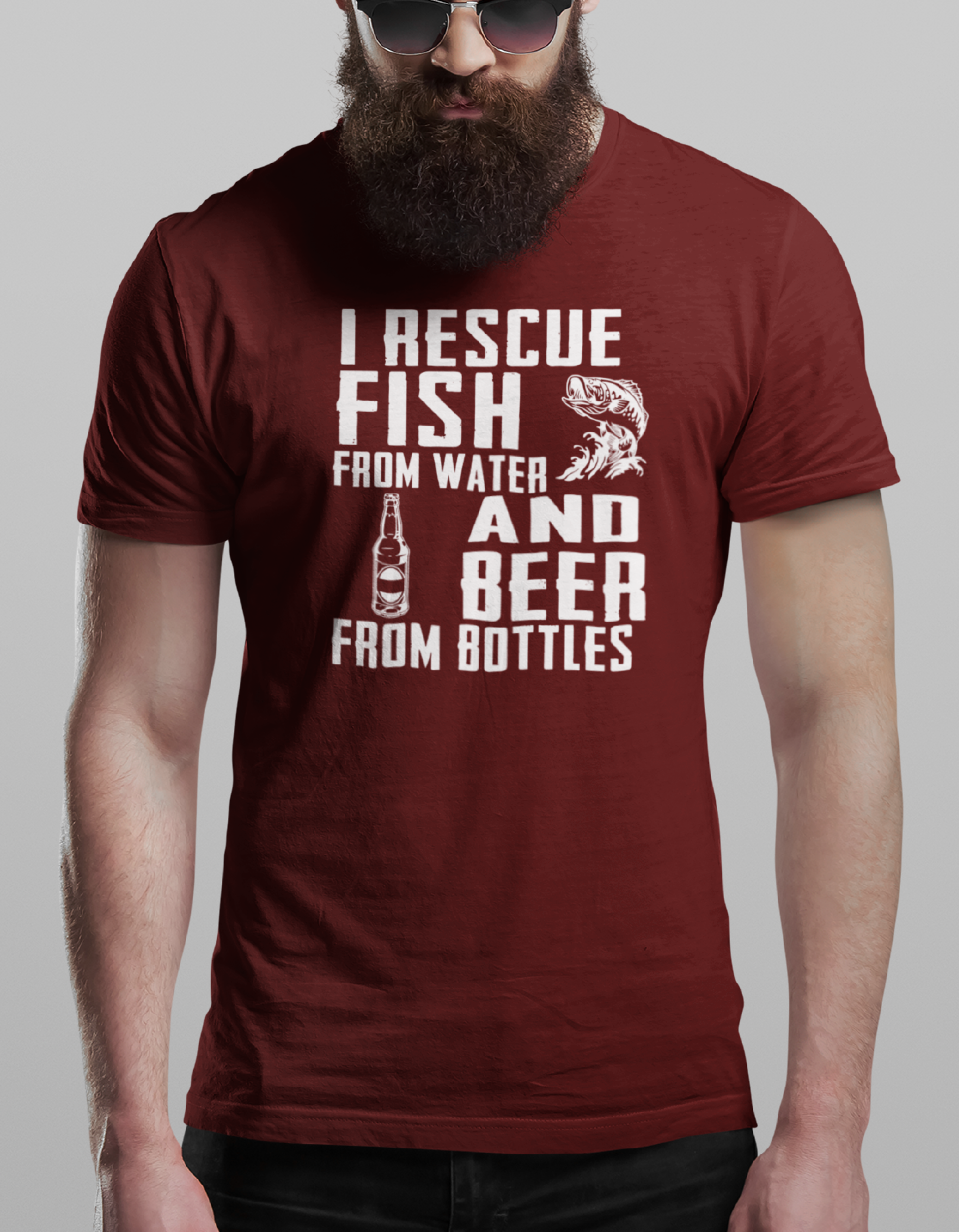Hunt Hook Eat - Wholesale Screen Printed T-Shirt - Men's - I Rescue Fish & Beer Tee3