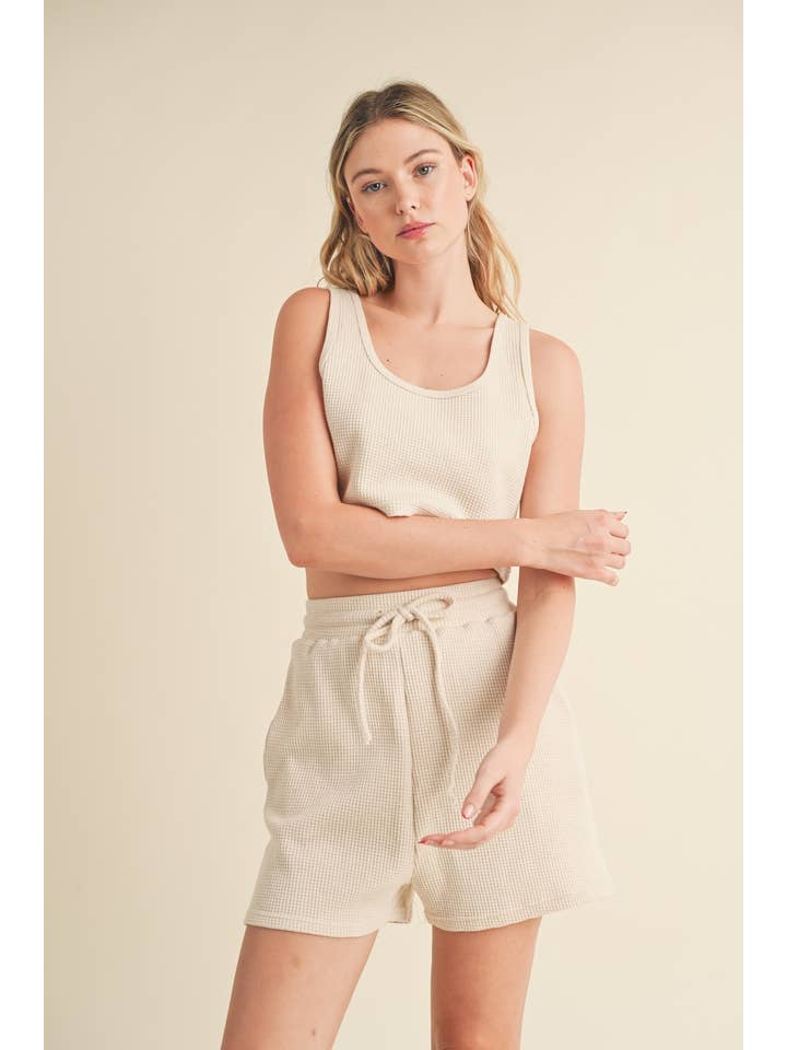 KIMBERLY C - Wholesale Lounge set – Women's - Waffle Lounge Cropped Tank and Shorts Set20