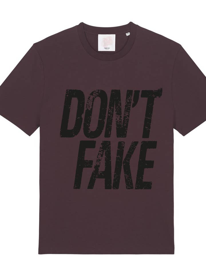 MAAK EEN GEBRUIKT Aubergine-T-shirt NIET FAKE voor wholesale door Twenty Five