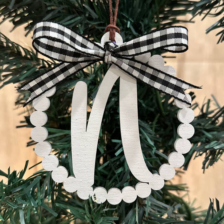 Scalloped Personalized Letter N Ornament- Laser Engraved for wholesale by Gifts By Grace