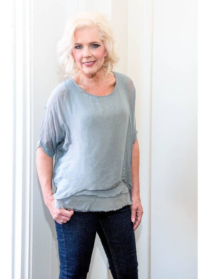 TINA Stephens Italy/Tees By Tina - Wholesale Blouse - Women's - Adriana Silk Double Raw Edge Top (BQ209)37