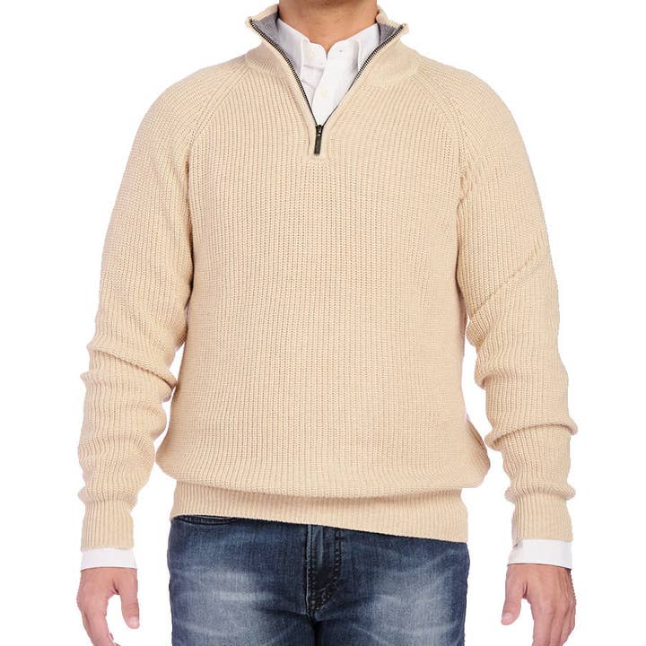 Oatmeal Ribbed Cotton Blend Half Zip for wholesale by Jeremy Argyle