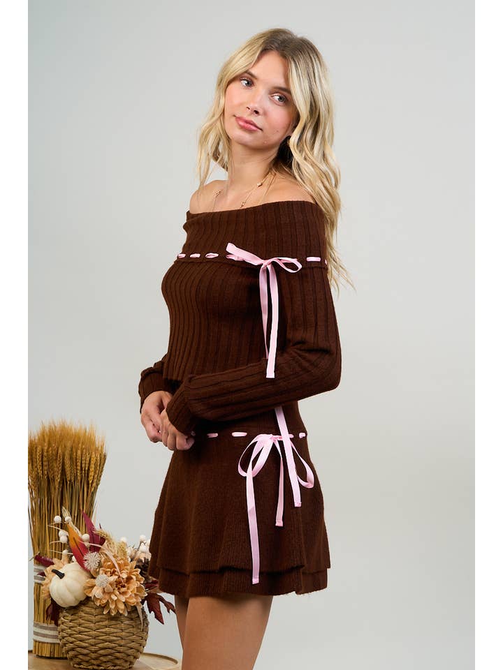 Brown OFF SHOULDER RIBBON CONTRAST SET for wholesale on Faire