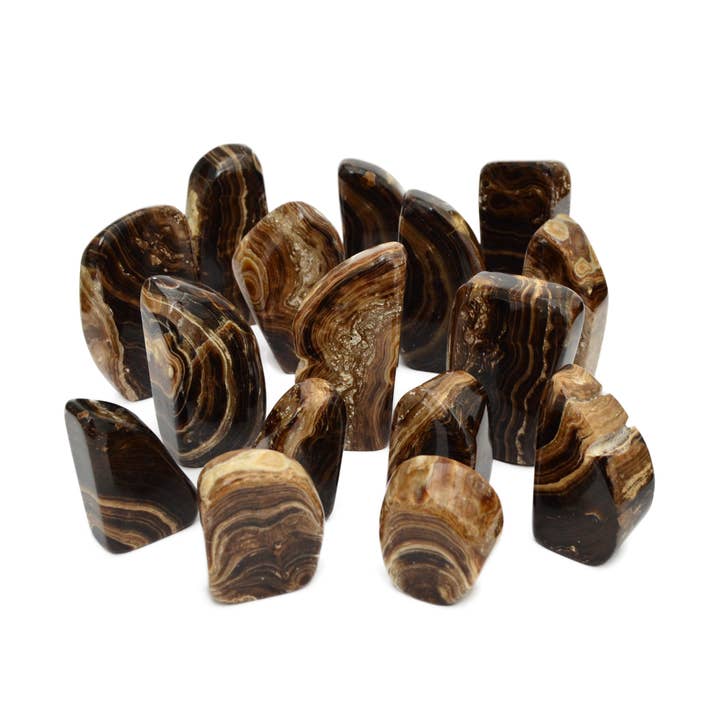 Chocolate calcite fri form mineral (4-6 stk) 1 kg engroslot for engroshandel hos Kaia & Crystals