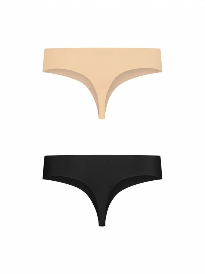 Bye Bra - Vente Sous-vêtements – femme - Tanga invisible (lot de 2 : 1 beige / 1 noir) Beige & Noir1
