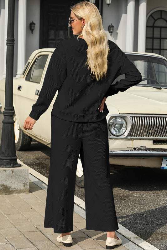 Fashion Combination - Wholesale Lounge Set - Women's - loose textured 2pcs slouchy outfit12