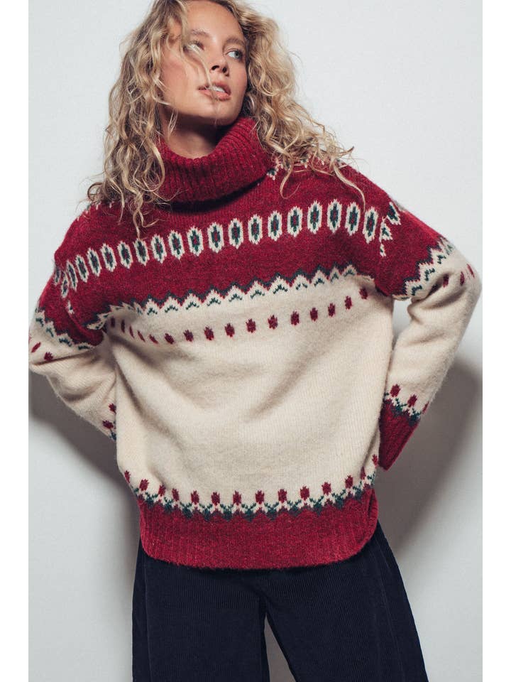 Urban Daizy - Vente Pull en maille – femme - Pull à col roulé coupe décontractée motif Fair Isle6