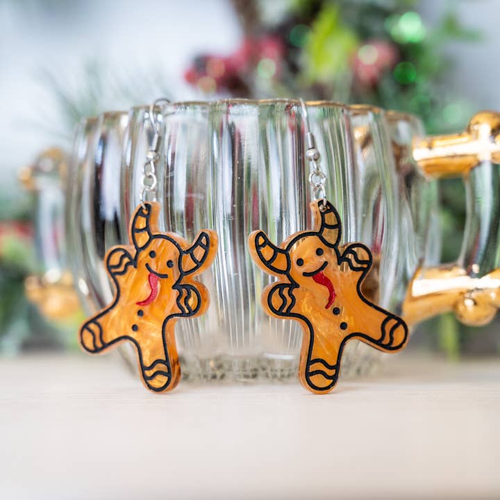 HoneyGlow Designs - Wholesale Dangle Earrings - Krampus Gingerbread man earrings
