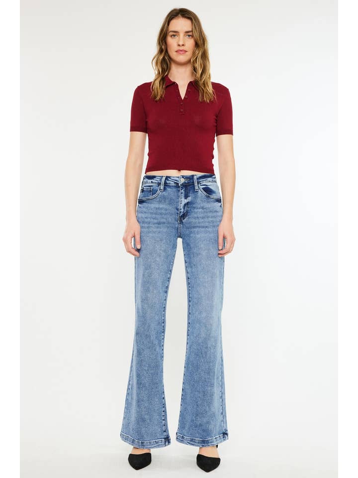 MEDIUM OPEN PACK HIGH RISE WIDE LEG FLARE JEANS-KC20024M for wholesale on Faire