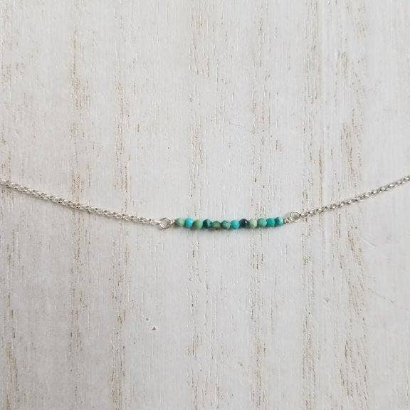 Natural Turquoise Beaded Bar Necklace on Silver for wholesale by Tela Bella Jewelry
