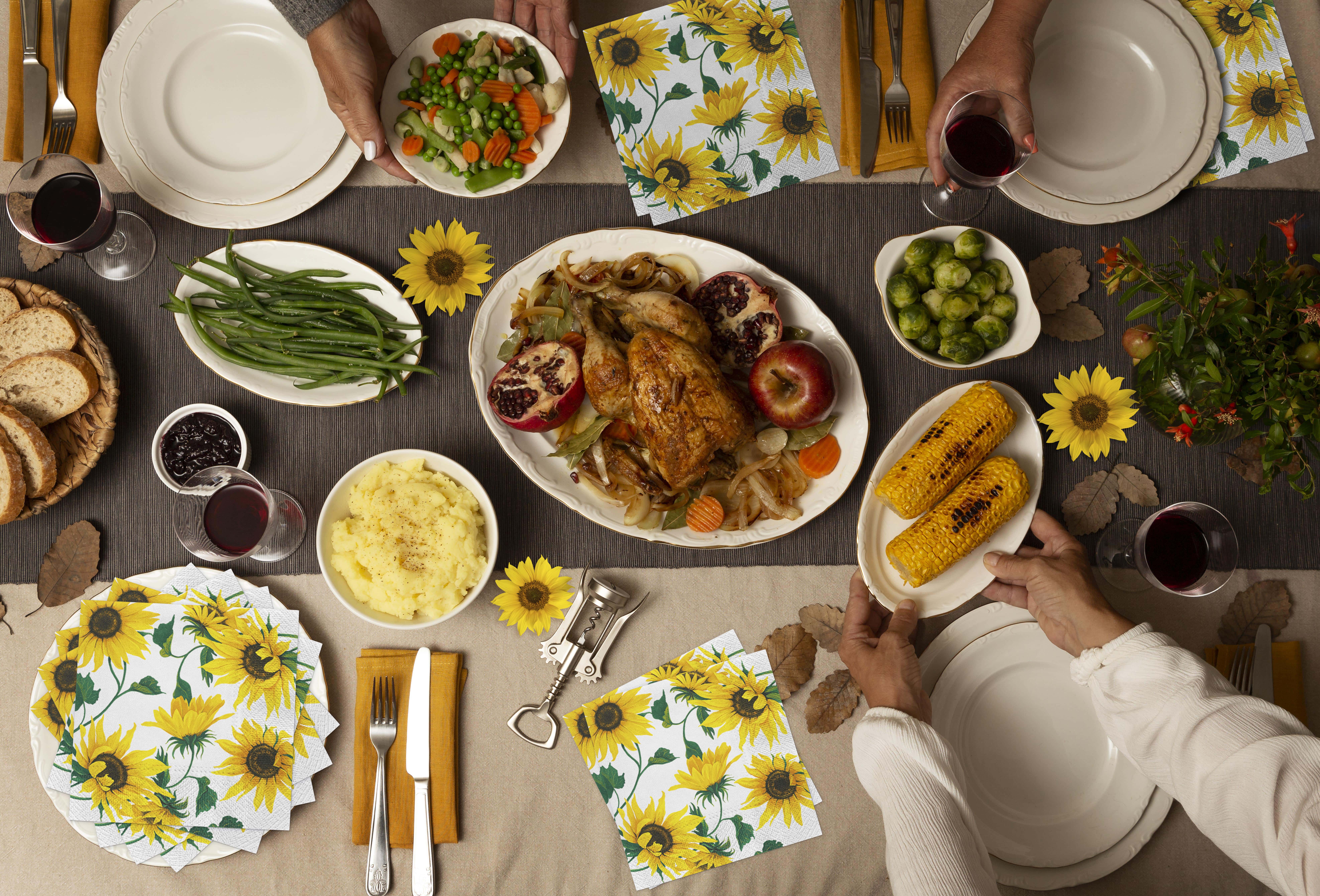 European Excellency – Guardanapo descartável por atacado – Girassóis em guardanapos de papel de coquetel branco5