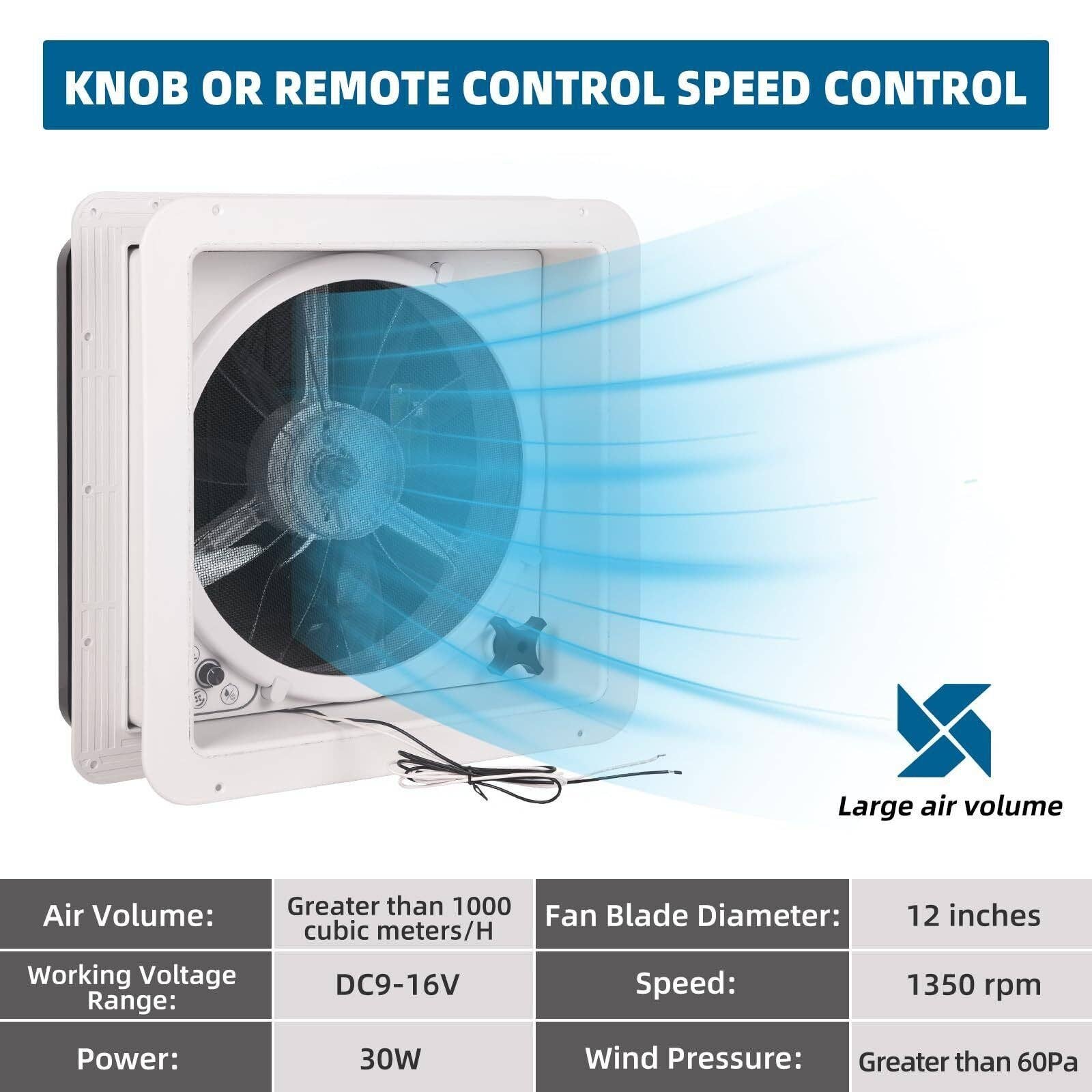 Hard Rock Health Stores - Wholesale  - RV Roof Vent Fan 14",Continuously Variable Reversible 12V Remote Control Trailer Roof Vent Low Noise with Rain Sensor,UV Protection,Thermostat for Camper,Travel,Cargo Trailer3