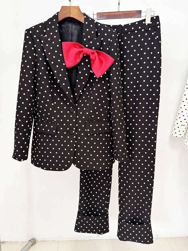 Productseeker - Wholesale Suit Set - Women's - SET71Y Elegant Polka Dot Suit Set with Bow-Decorated Jacket8