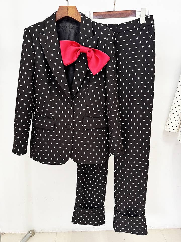 Productseeker - Wholesale Suit Set - Women's - SET71Y Elegant Polka Dot Suit Set with Bow-Decorated Jacket8