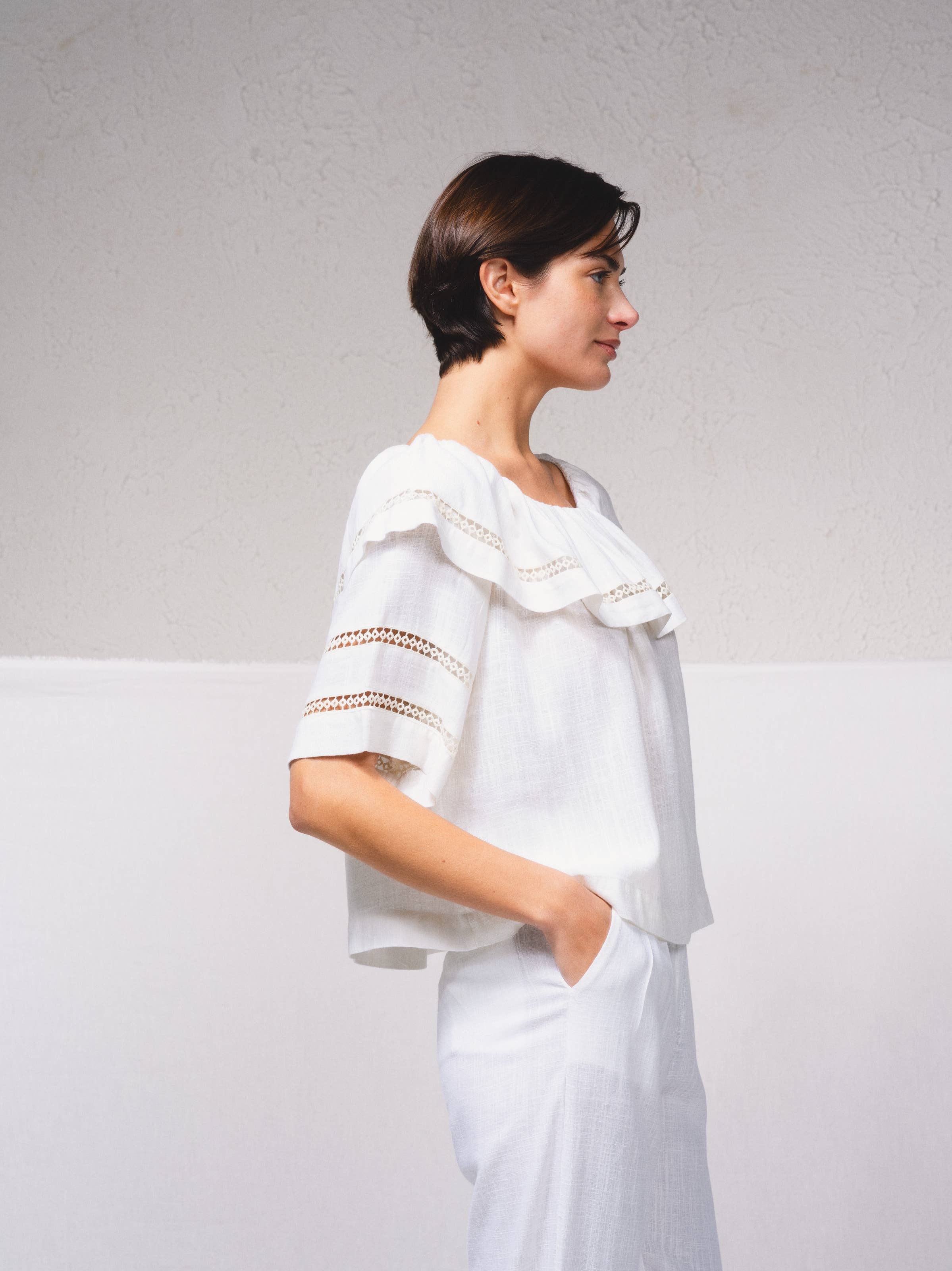 SMF - Vente Chemisier – femme - Tunique bandeau en mélange de lin avec broderies7