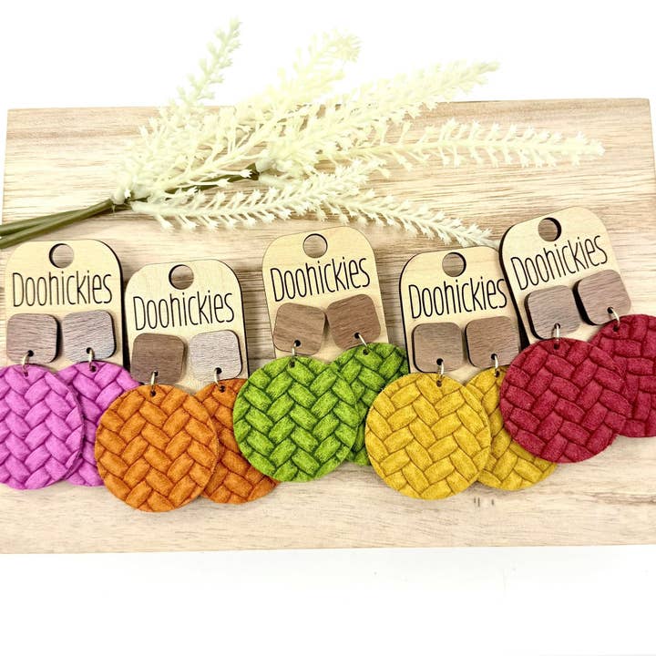 Walnut & Bold Fall Box Braided Piggyback Collection - Leather Earrings for wholesale by Doohickies