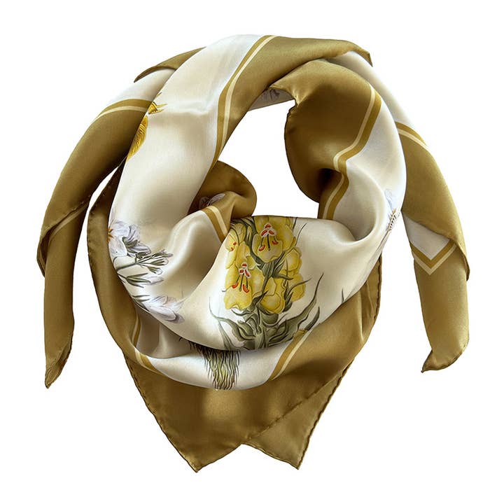 Foulard di seta - Flora Danica giallo - 90 x 90 cm per la vendita all'ingrosso da parte di Koustrupco