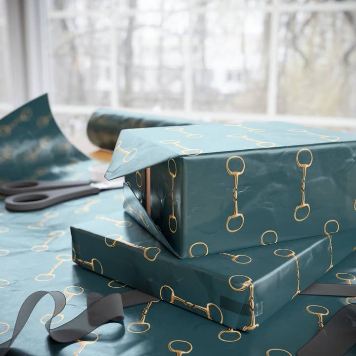 Teal Bit Equestrian Gift Wrap Wrapping paper for wholesale by Tejas mercantile