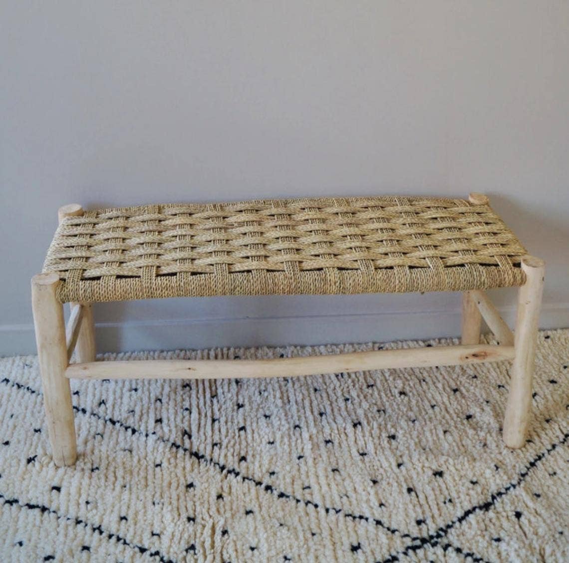 Bohome Living - Vente Bancs - Banc marocain en bois et tressage naturel 100cm3