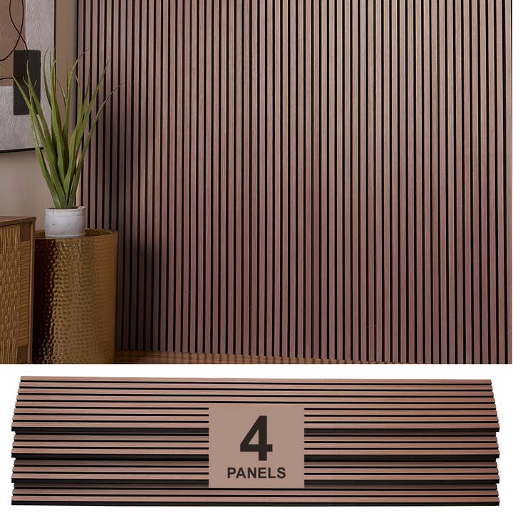 ZETY Walnut Oak Acoustic Slat Panels – 4PK Soundproof Wall Panels, 94.49” x 12” for wholesale by TYZE