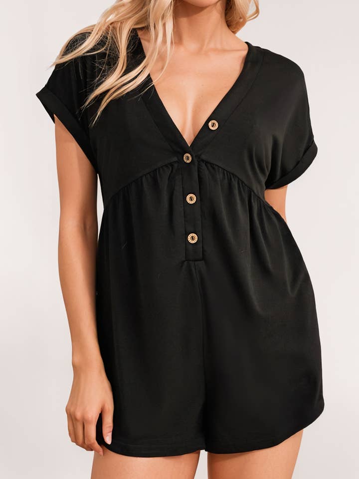 Barboteuse à manches courtes et boutons à col en V pour la vente par LA Society