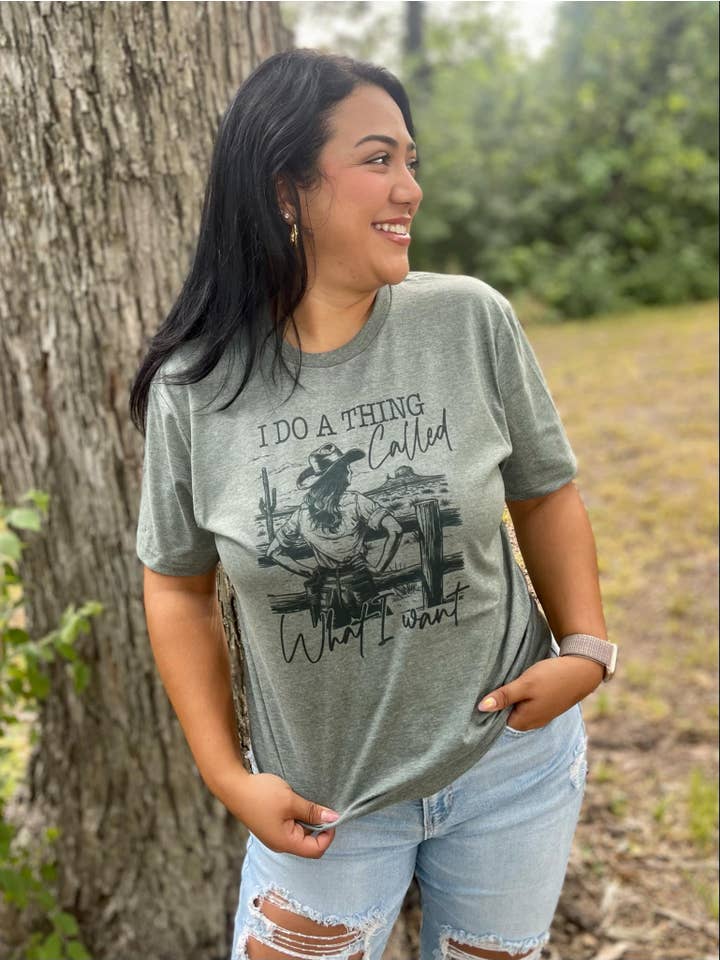Gildan Softstyle Olive I Do a Thing Called What I Want (T-Shirt) for wholesale on Faire