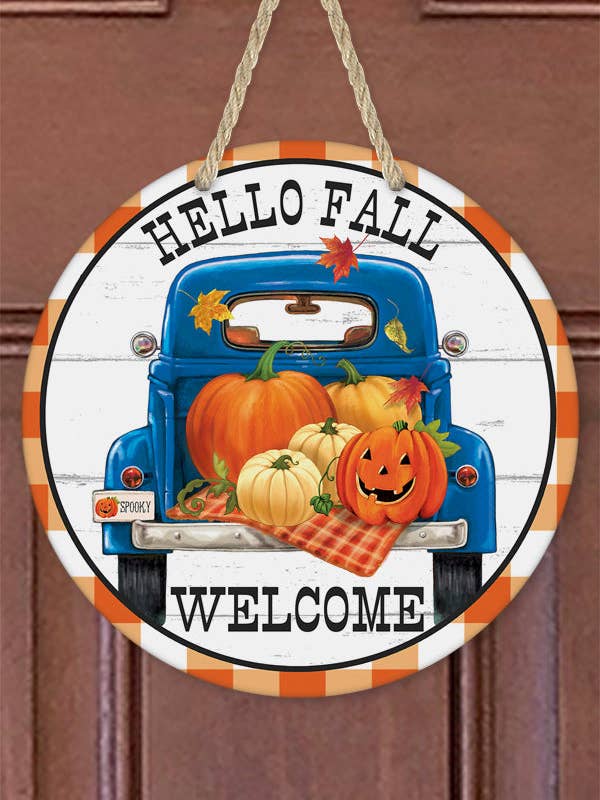 Cintre de porte de camion Hello Fall Welcome bleu Autumn Decor pour la vente par Cali Boutique Wholesale