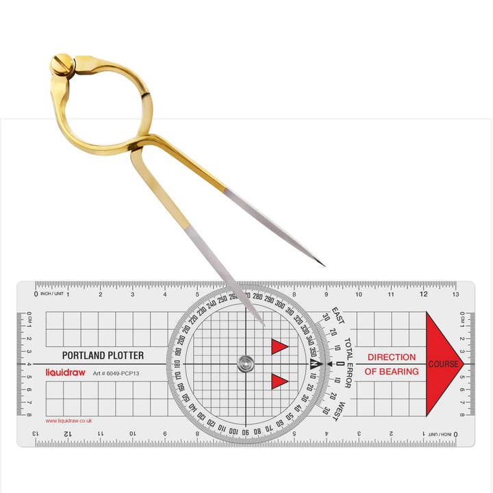 Liquidraw Portland Course Plotter Navigation Divider Kit Marine Sailing Nautical Protractor Single Handed Straight Divider Solid Brass 8" for wholesale by Liquidraw