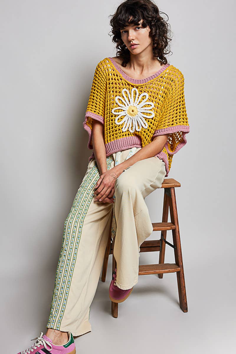 Pol Clothing - Wholesale Knit Top - Women's - Round Neck Sleeveless Floral Thin Sweater Top SALE10