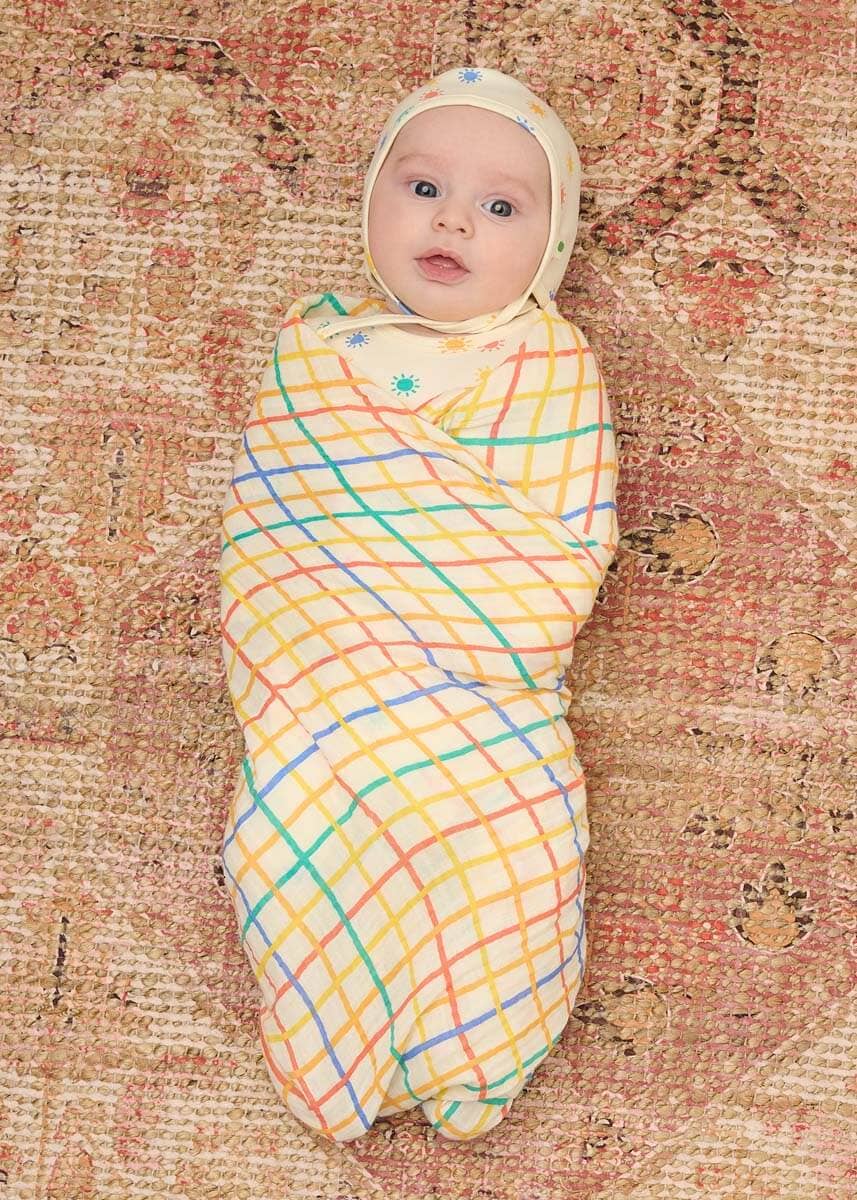 Rainbow Check Large Muslin Swaddle Blanket -Ditto for wholesale on Faire3