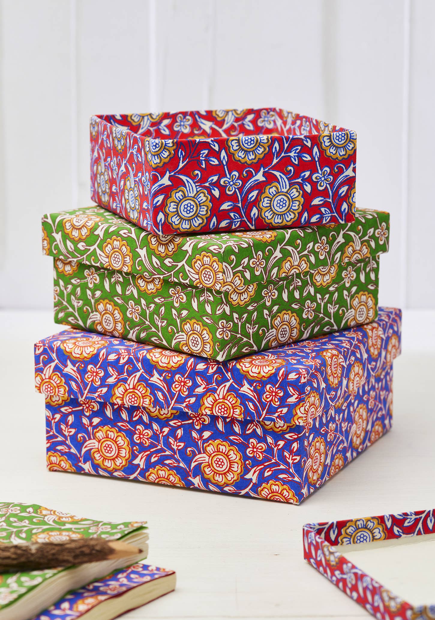 Namaste – wholesale Decorative box – Set of 3 Jasmi Floral Blockprint Boxes1