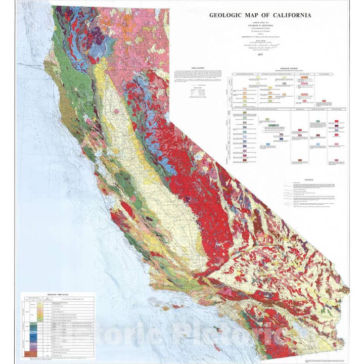 Historic Map - Wall Map, California - Geology. 1977, for wholesale by Historic Pictoric