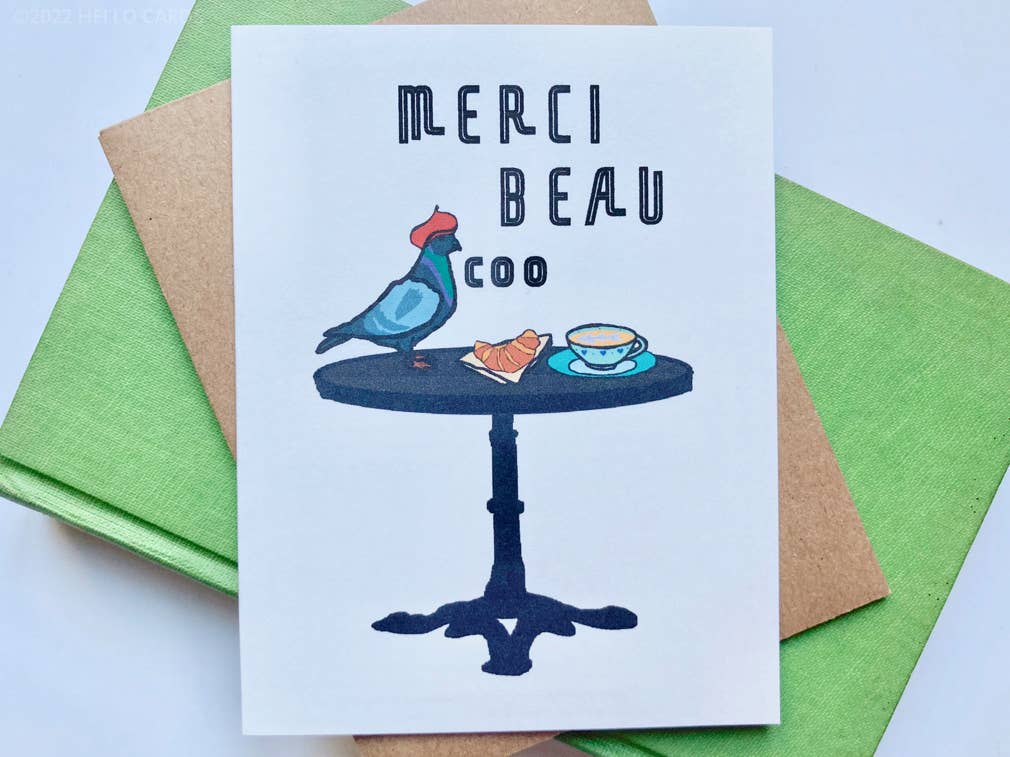 HEI LO CARDS - Wholesale Thank You Card - "Merci Beau Coo" Pigeon Thank You Card1