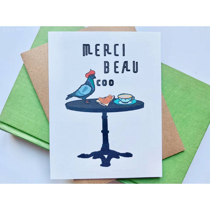 HEI LO CARDS - Wholesale Thank You Card - "Merci Beau Coo" Pigeon Thank You Card1