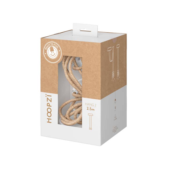 Hoopzi - Vente Lustre/Suspension - Hang 2 - Suspension plafonnier 2.5m 2 lumières Ficelle Blanc1