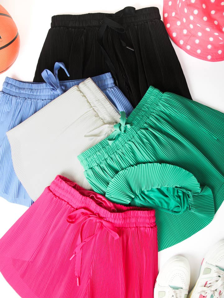 VERY J - Wholesale Athletic Shorts - Women's - NP70754-Pleated Comfy Shorts with Pantie Lining