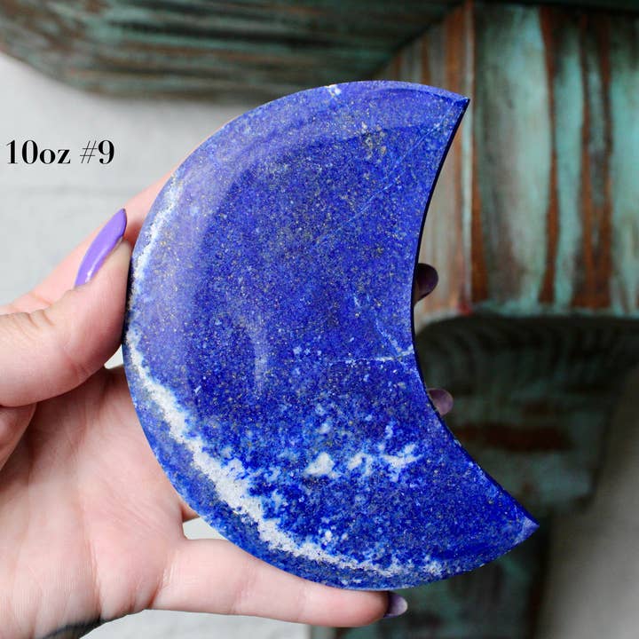 EC Plugs and Gems - Wholesale Decorative Tabletop Object - Lapis Lazuli Moon on Metal Stand – Polished Blue Stone Crescent for Decorative Display, You Pick Your Exact Piece5