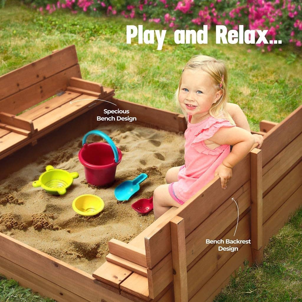 Play22 - Vente Jouet en bois – enfant - Grande bac à sable en bois pour enfants avec couvercle1