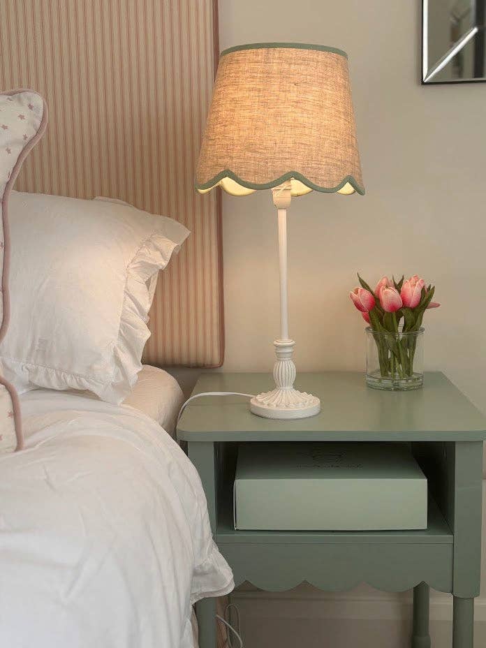 LNH EDIT - Wholesale Lamp Shade - Scallop linen green trim Lampshade3