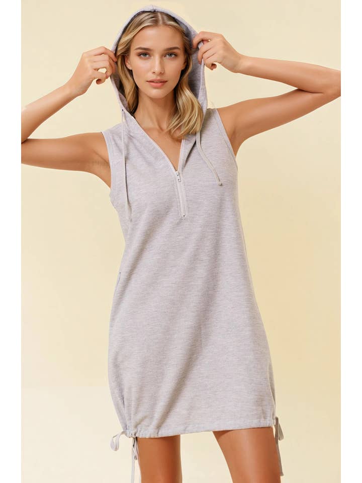 Doe and Rae - Wholesale Dress - Women's - Drawcord Bottom Sleeveless Hooded Mini Dress - 27753D6