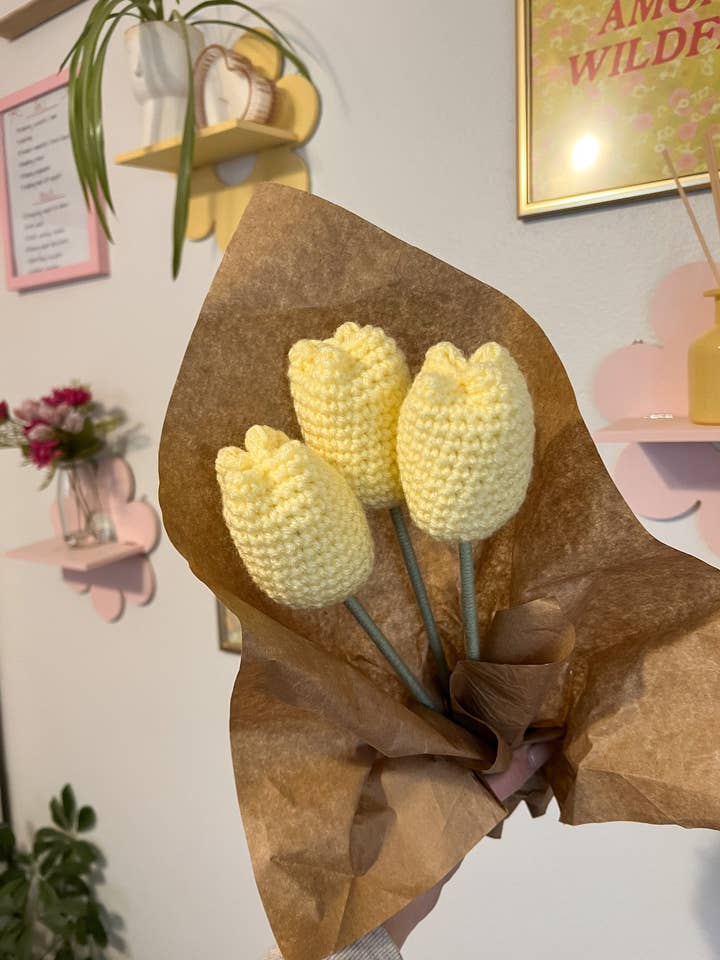 Crochet Yellow Tulip Flower for wholesale by Brenna M & Co