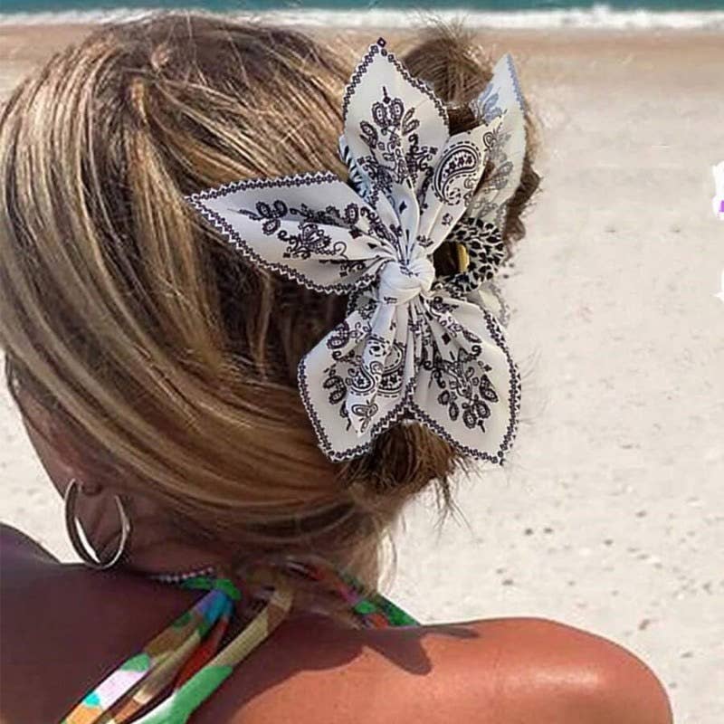 LadyJuneAccessories - Wholesale Scrunchie - Women's - Boho Paisley Hair Bow Scrunchie - Hair Accessory for women1