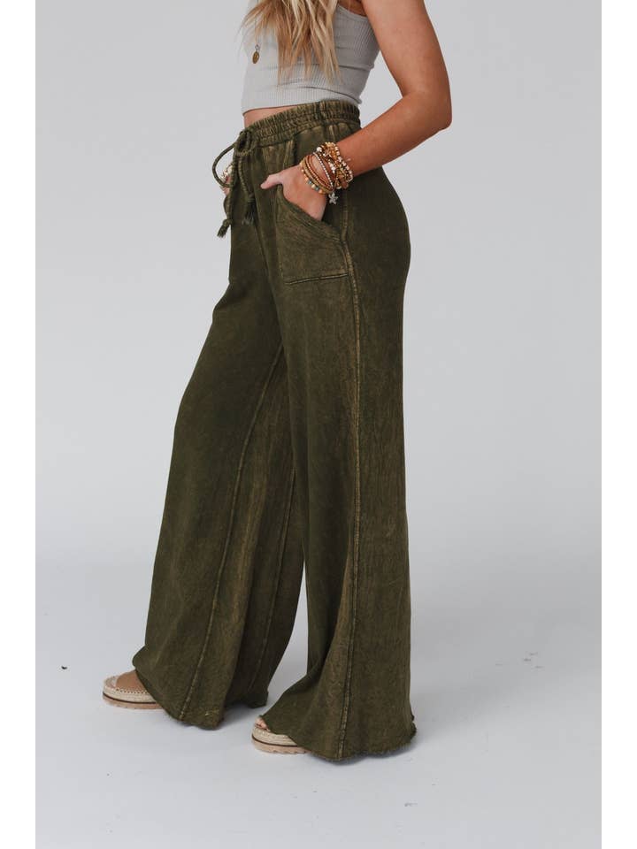Three Bird Nest - Wholesale Pants - Women's - Relaxing Robin Wide Leg Pant - New Olive1