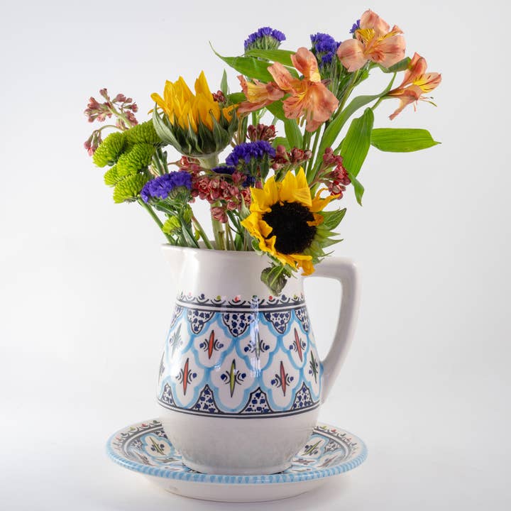 Sobremesa - Vendita all'ingrosso Caraffe - Brocca in ceramica Rosette con manico | Vaso a brocca1