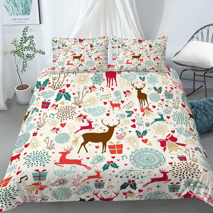 Parure de lit de Noël avec housse de couette et oreillers de Noël, renne, dortoir, housse de couette, cadeau de Noël 5 pour la vente par daintyduvet