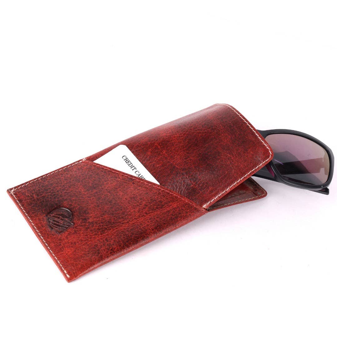 SPORTGIFTZ - Wholesale Sunglasses - Unisex - CRICKET-GIFTS - Buffalo Leather Glasses Case | Red Leather Exterior | Includes Card Holder5