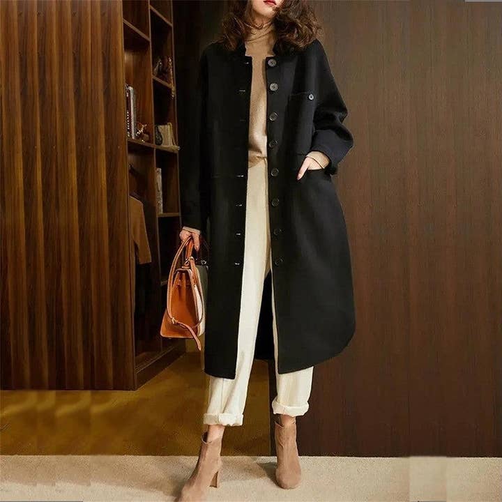 Plush Looks - Wholesale Coat - Women's - Solid Color Thickened Mid-Length Woolen Coat